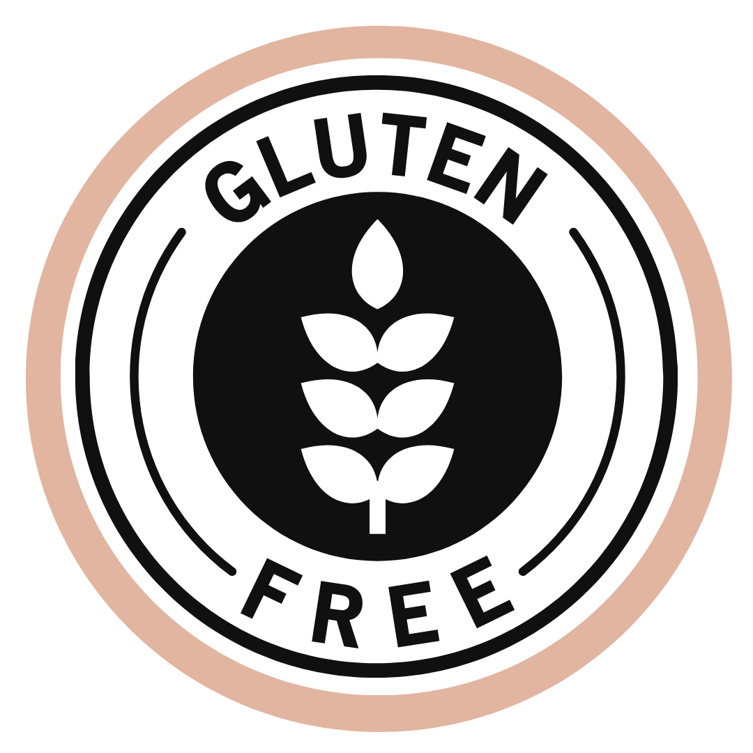 This is a gluten-free logo surrounded in a peach circle.  KICK PEACH BEAUTY is proud to be gluten-free.